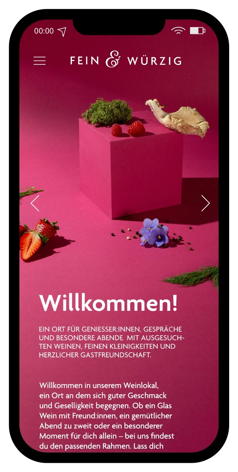 Webseite von Fein & Würzig auf dem Smartphone