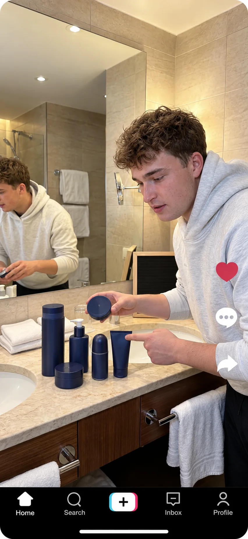 Social-Media-Video zur WG-Challenge: junger Mann vor dem Badezimmerspiegel