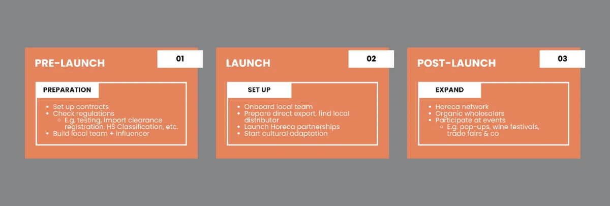 Umsetzungs-Roadmap der Markteintrittsstrategie in drei Phasen